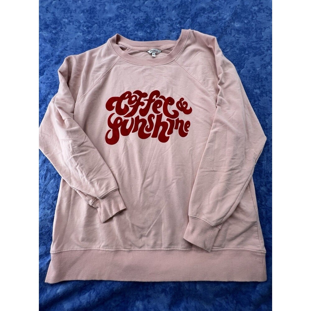 Wildfox Sweater Womens Large Pink Coffee Sunshine Crewneck Sweatshirt Velvet